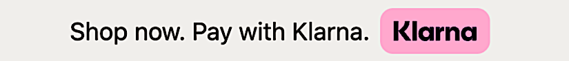 Shop now, pay with Klarna banner featuring pink Klarna logo