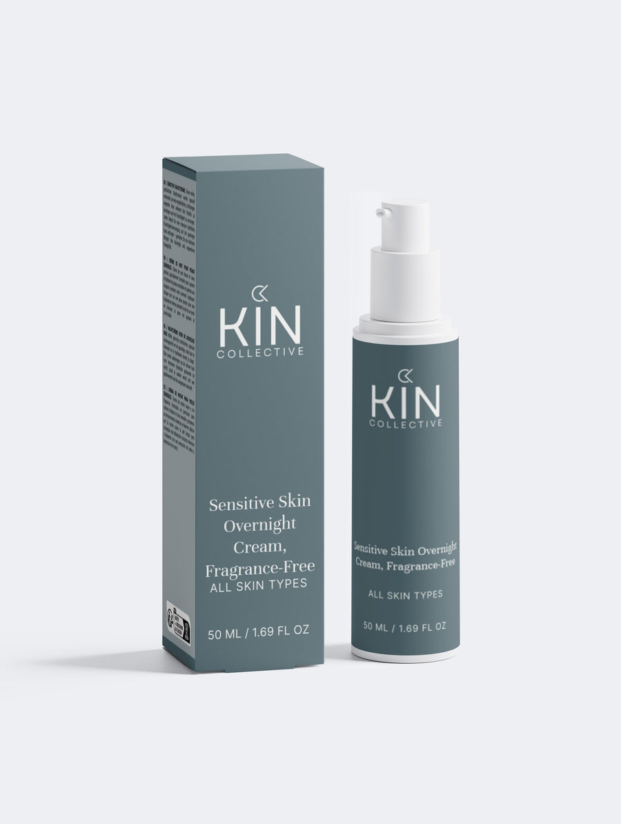 Sensitive skin overnight cream bottle and box, fragrance-free, for all skin types, 50ml