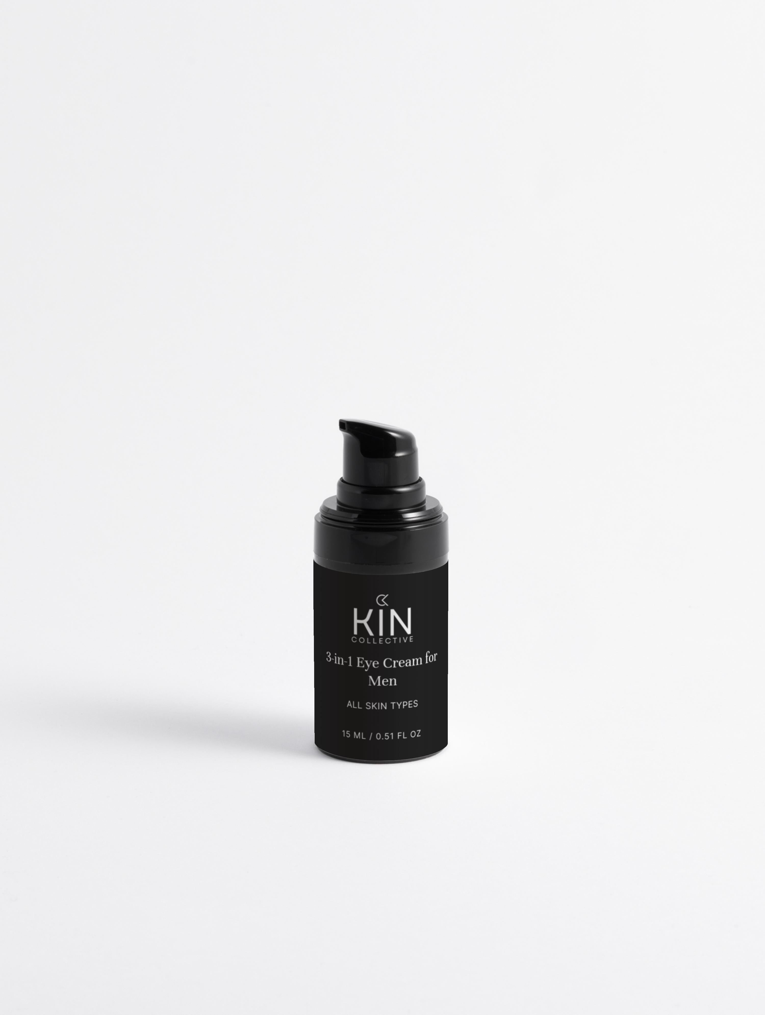 3-in-1 eye cream for men bottle with pump, all skin types, on white background